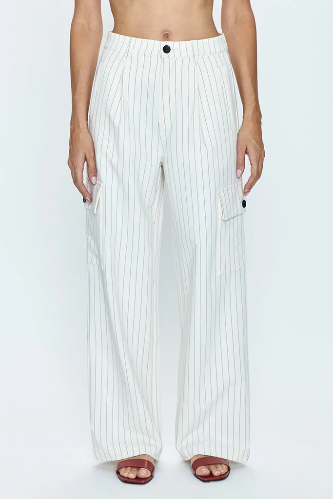 Pistola - Brynn High Rise Relaxed Cargo Pant - Le Blanc Pinstripe