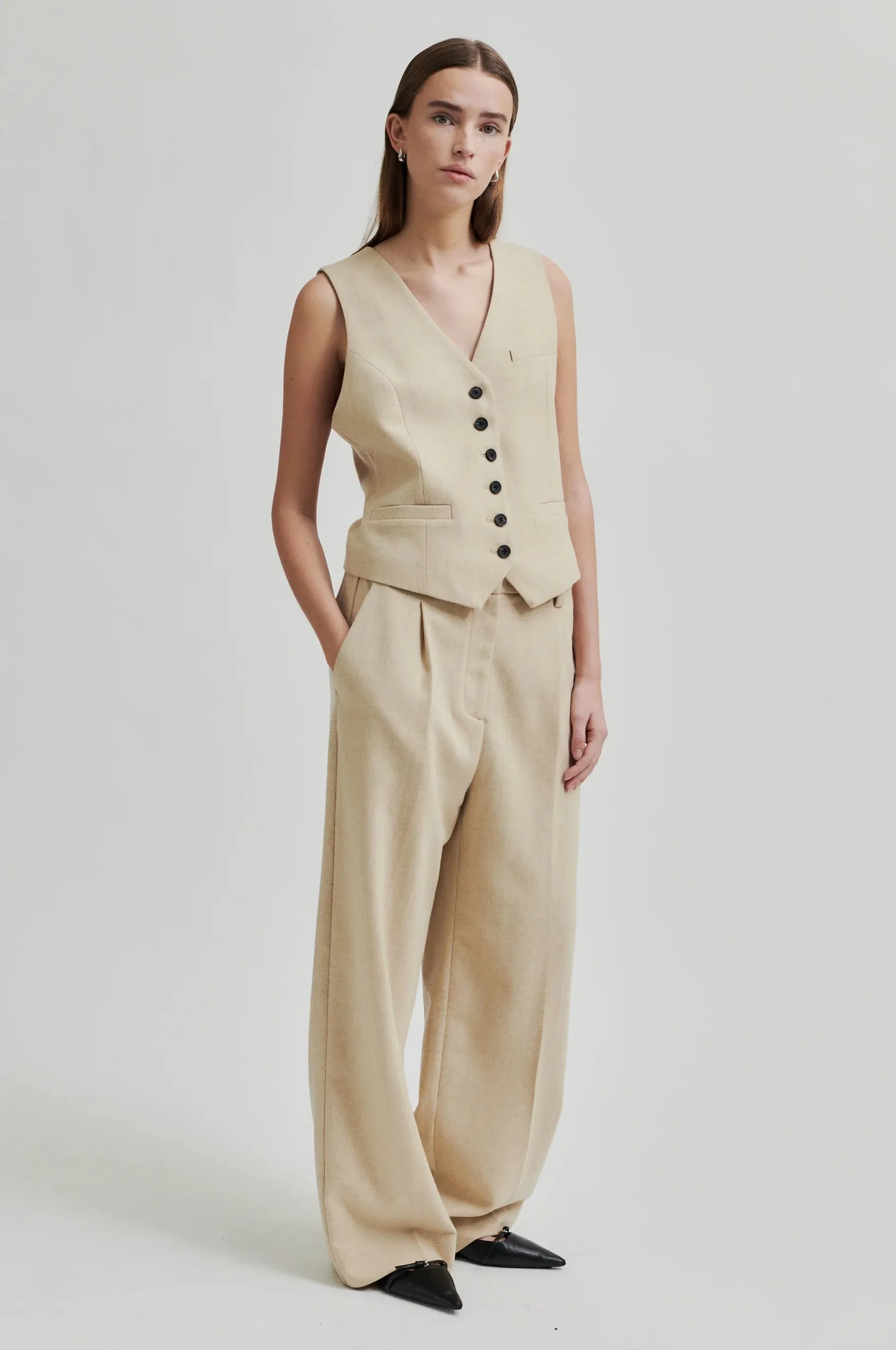 SECOND FEMALE | PANTALONES MUJER | NAVADA CLASSIC TROUSERS BEIGE MELANGE | BEIGE