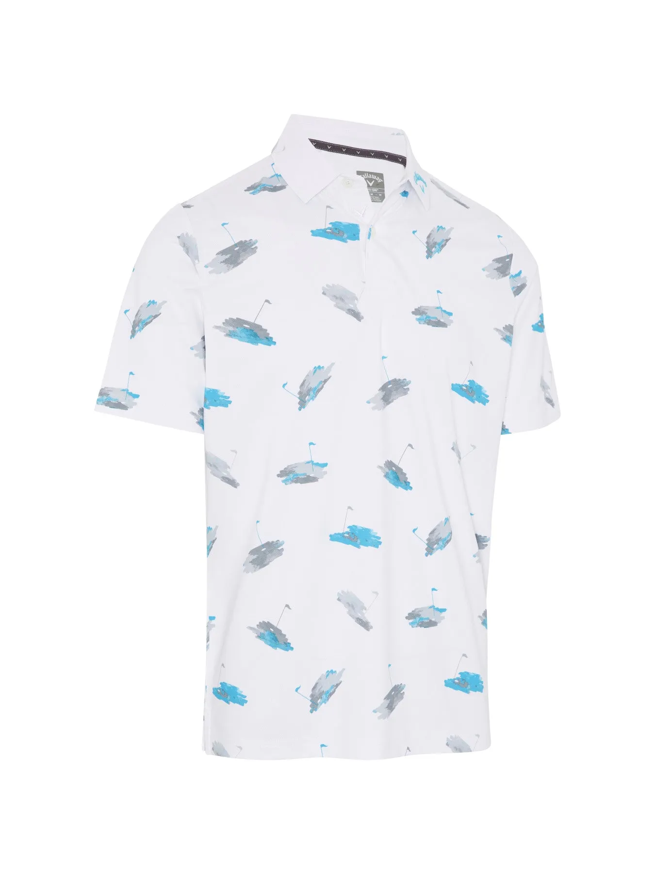 Short Sleeve All Over Golf Novelty Print Polo Shirt In Bright White