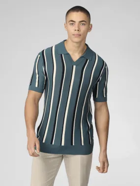 Signature Vertical Stripe Open Neck Polo - Teal