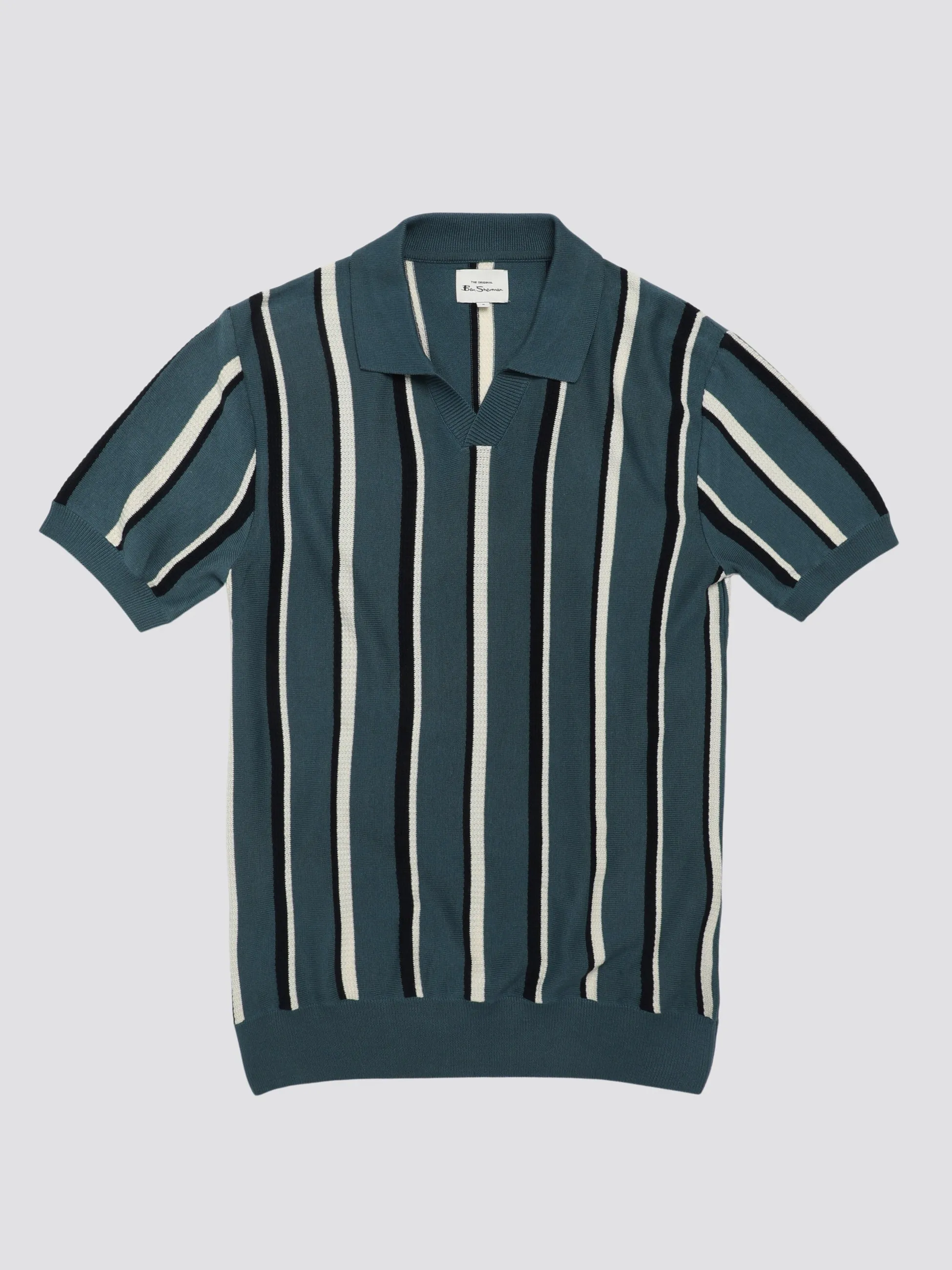 Signature Vertical Stripe Open Neck Polo - Teal