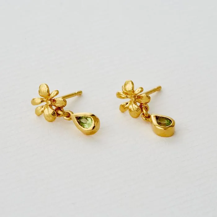 Small Rosette studs with peridot drop