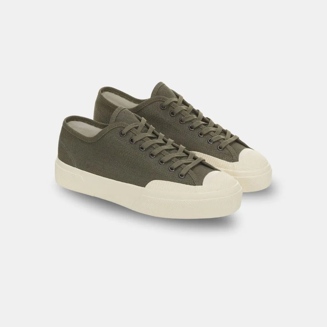 Superga Men's 2432 Works Low Cut Deadstock French Cotton Green Mil Off White