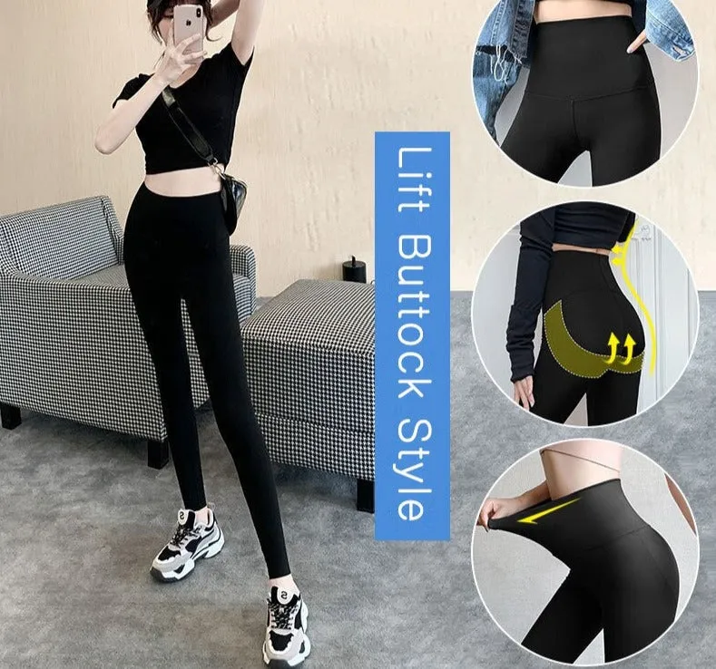 Wjczt New Women Sharkskin Black Leggings Thin Workout Stretch Sexy Fitness Leggings Skinny Legs Slimming Sport Leggings