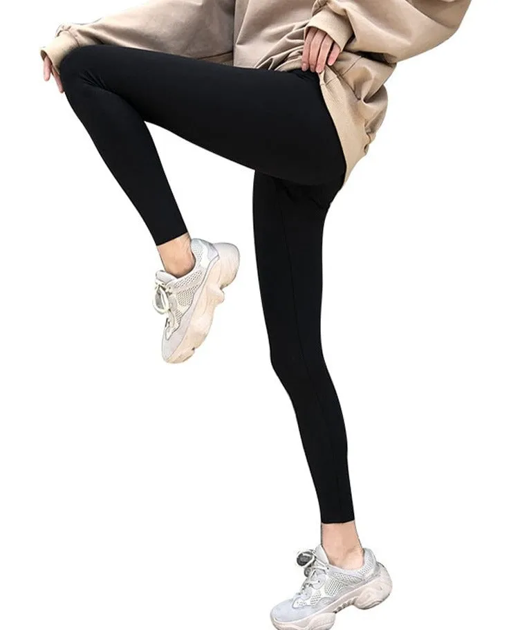 Wjczt New Women Sharkskin Black Leggings Thin Workout Stretch Sexy Fitness Leggings Skinny Legs Slimming Sport Leggings