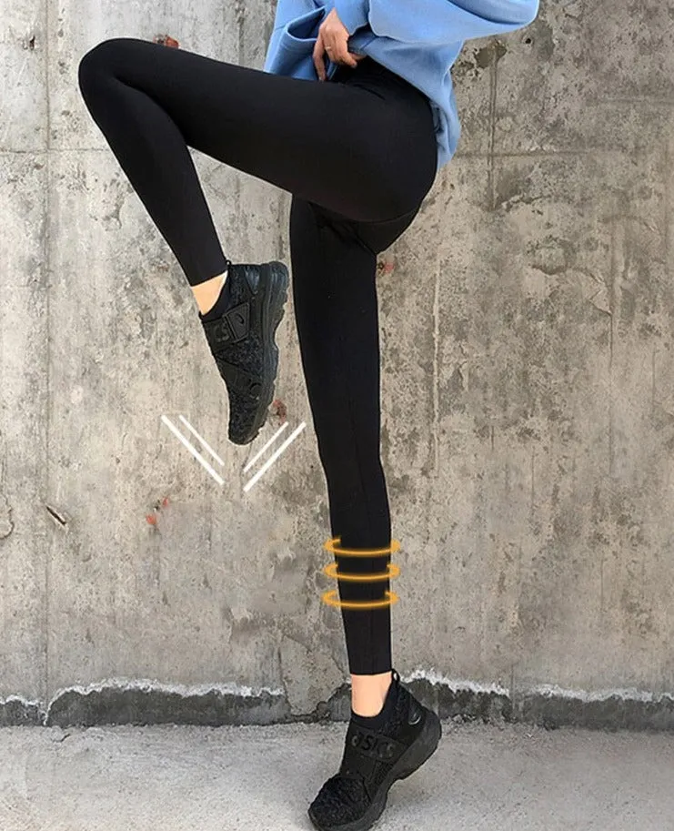 Wjczt New Women Sharkskin Black Leggings Thin Workout Stretch Sexy Fitness Leggings Skinny Legs Slimming Sport Leggings