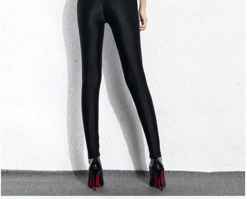 Wjczt Womens Sexy Shiny Stretch Leggings Thin Ankle Pants Legins Slim Black Leggings Gothic Trousers For Women Clothing